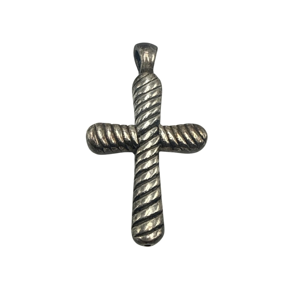 Sterling Silver Twisted Rope‎ Cross Pendant Vtg Cable Textured Religious Charm